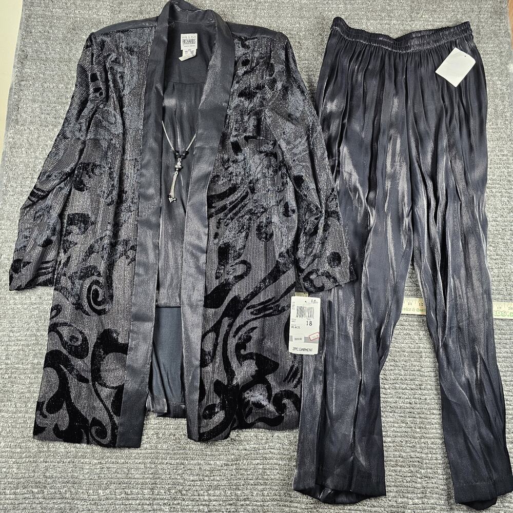 Vintage R&M Richard’s Karen Kwong Sz 18W 2 PC Black Velvet Jacket Gown Set 4842